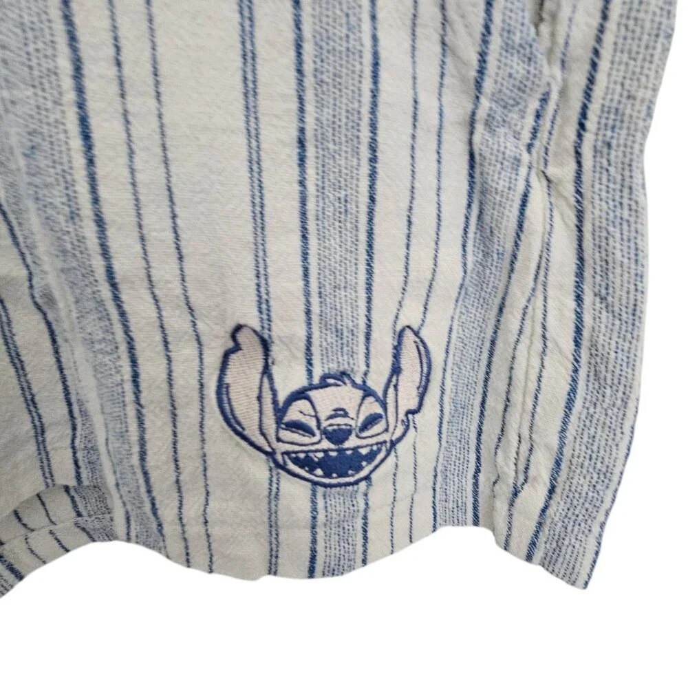 Disney Stitch Blue White Striped Linen Drawstring Shorts  Size XL